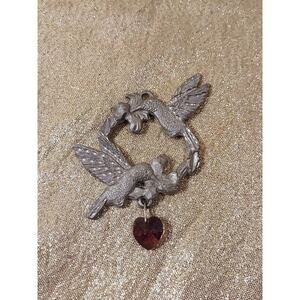 Vintage Spoontiques Pewter Hummingbird Ornament Dangle Heart #2367 Birds Holiday
